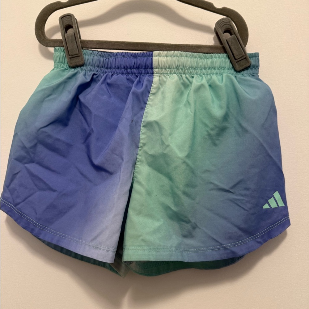 adidas Blue and Teal Gradient Running Shorts with tank top